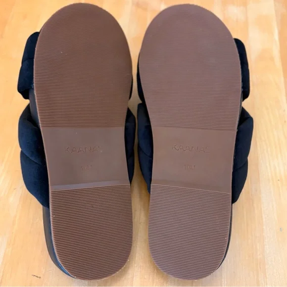 Kaanas Sintra NEW Black Fuzzy Slide Wedge Sandals Plush NEW luxe high quality - Picture 9 of 15